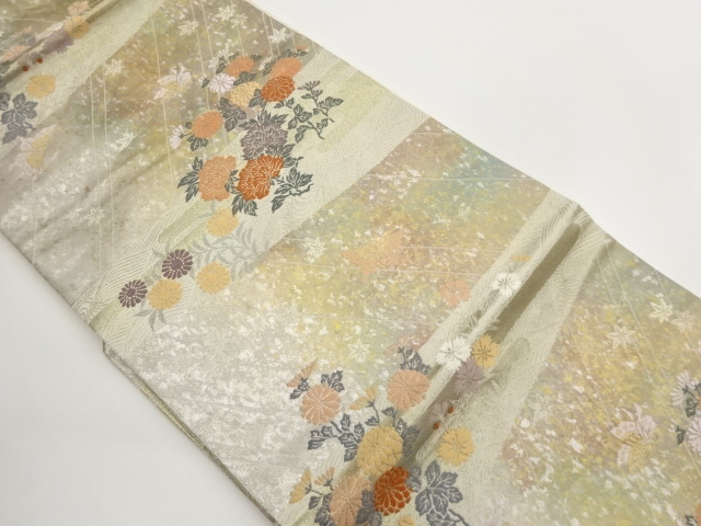 JAPANESE KIMONO / NAGOYA OBI / HIKIHAKU / WOVEN AUTUMNAL PLANT 